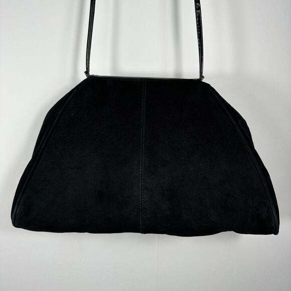 Vintage 1980s Jasmin Hong Kong Suede Snakeskin Leather Shoulder Bag Black Gold - Picture 2 of 16